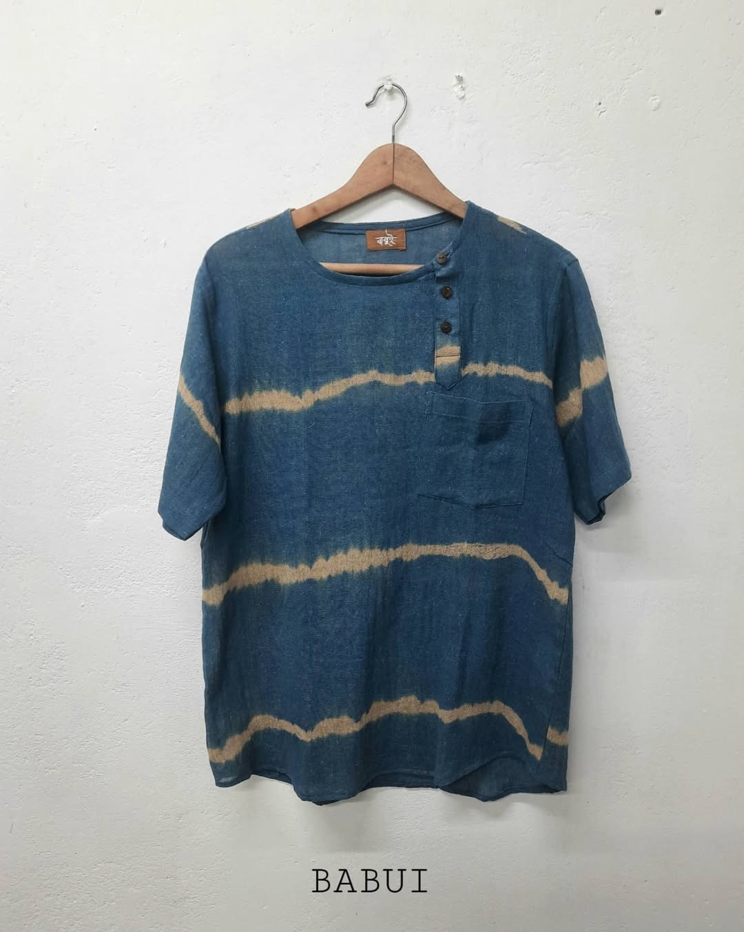Stripe jute cotton indigo dyed kurta