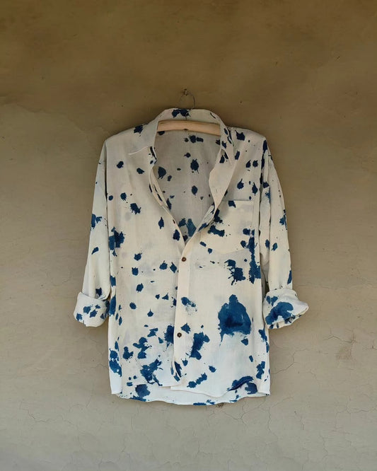 INDIGO DRIPPING COTTON SHIRT