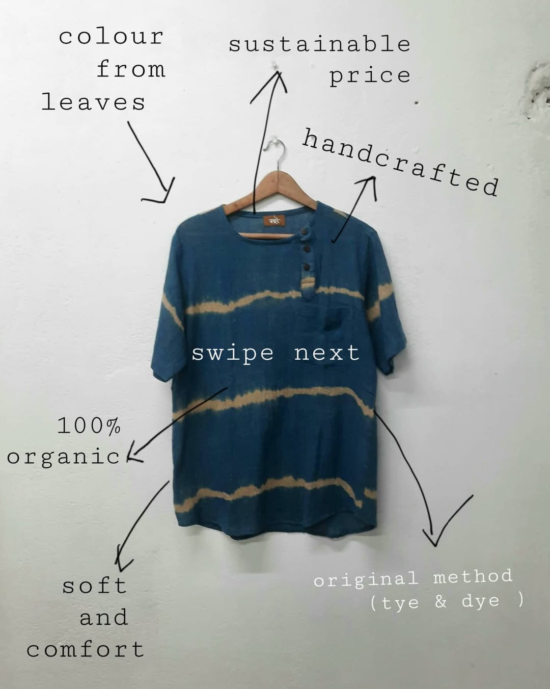 Stripe jute cotton indigo dyed kurta